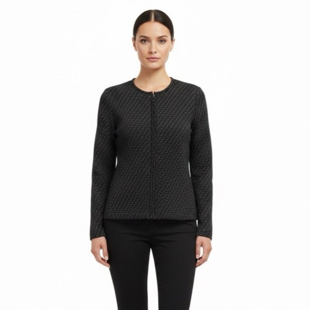 Exclusively Misook Womens Black Textured Zip-Up Jacket Size S